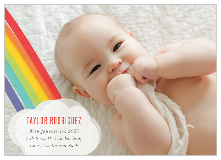 Brighten up your loved ones' day with our Rainbow Bright Birth Announcements. 