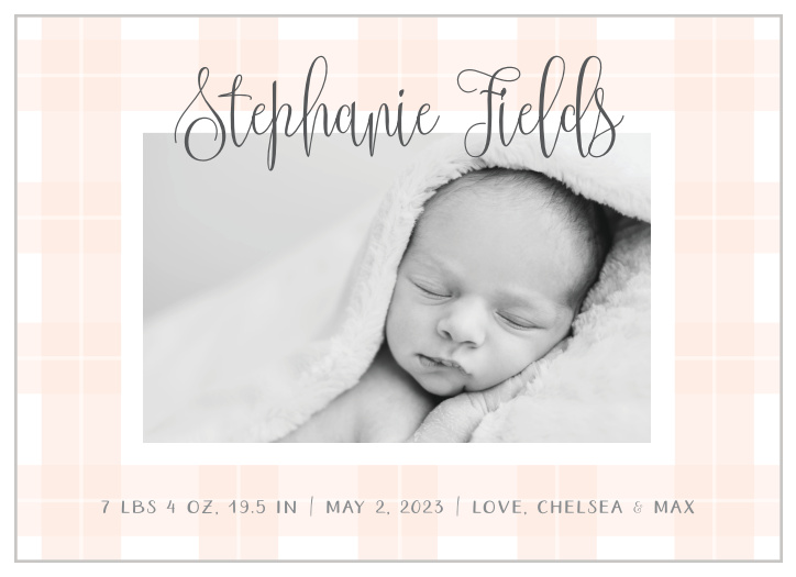 Our Pretty Plaid Birth Announcements are a gorgeous combination of classic plaid and hand-written text. 