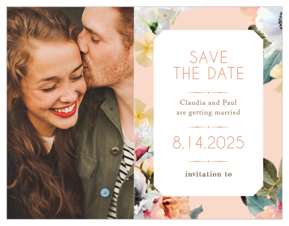 Our Dawn Flowers Save-the-Date Magnets are heavily reminiscent of spring or summer, and are lovely enough that they may just inspire your wedding theme instead of the other way around! 