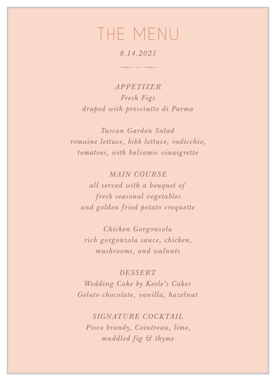 Dawn Flowers Wedding Menus