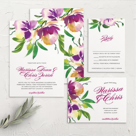 Fresh Cut Flowers Wedding Invitations