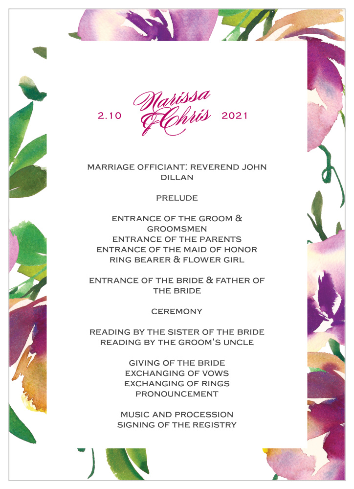 Fresh Cut Flowers Wedding Programs
