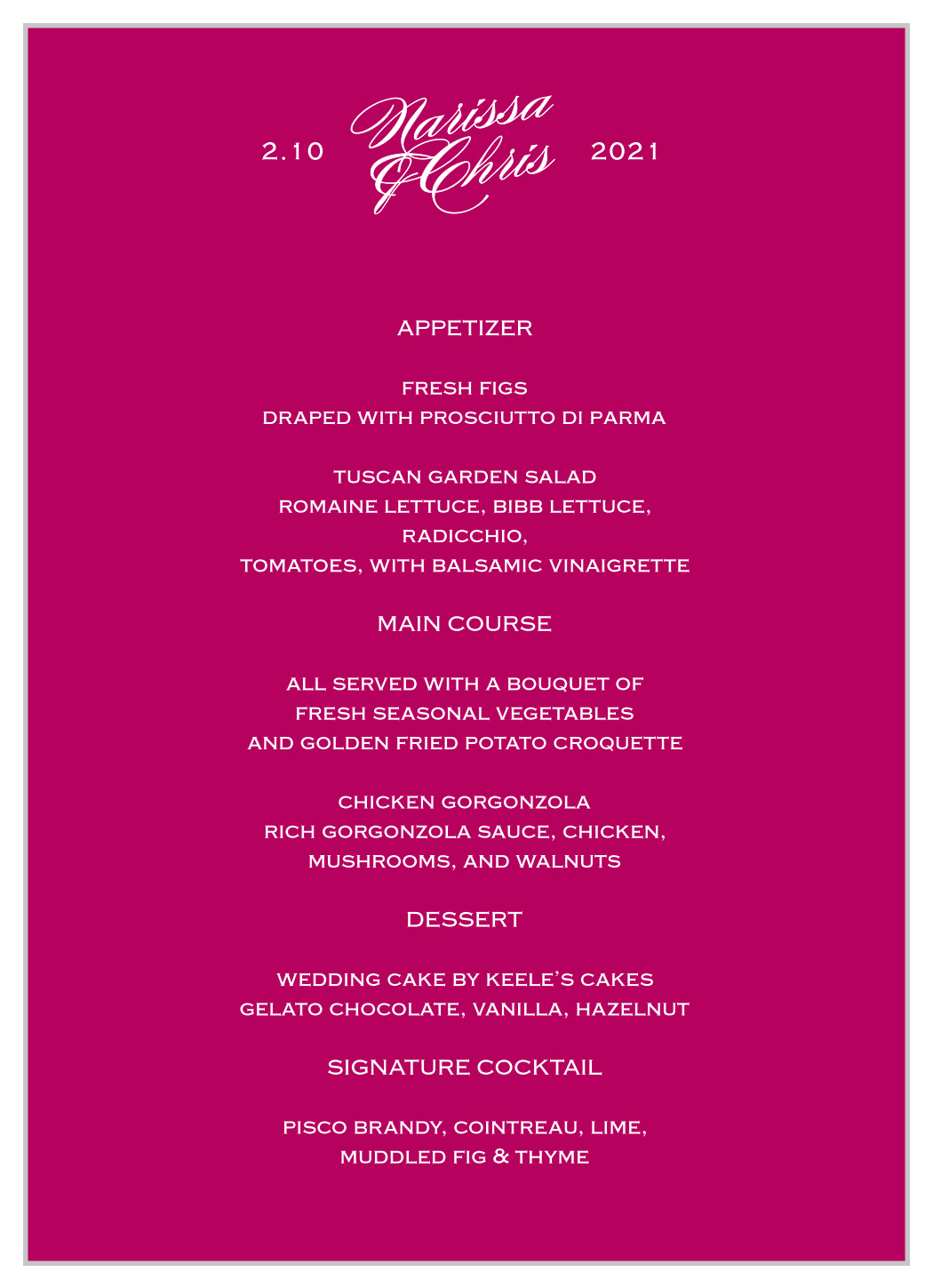 Fresh Cut Flowers Wedding Menus