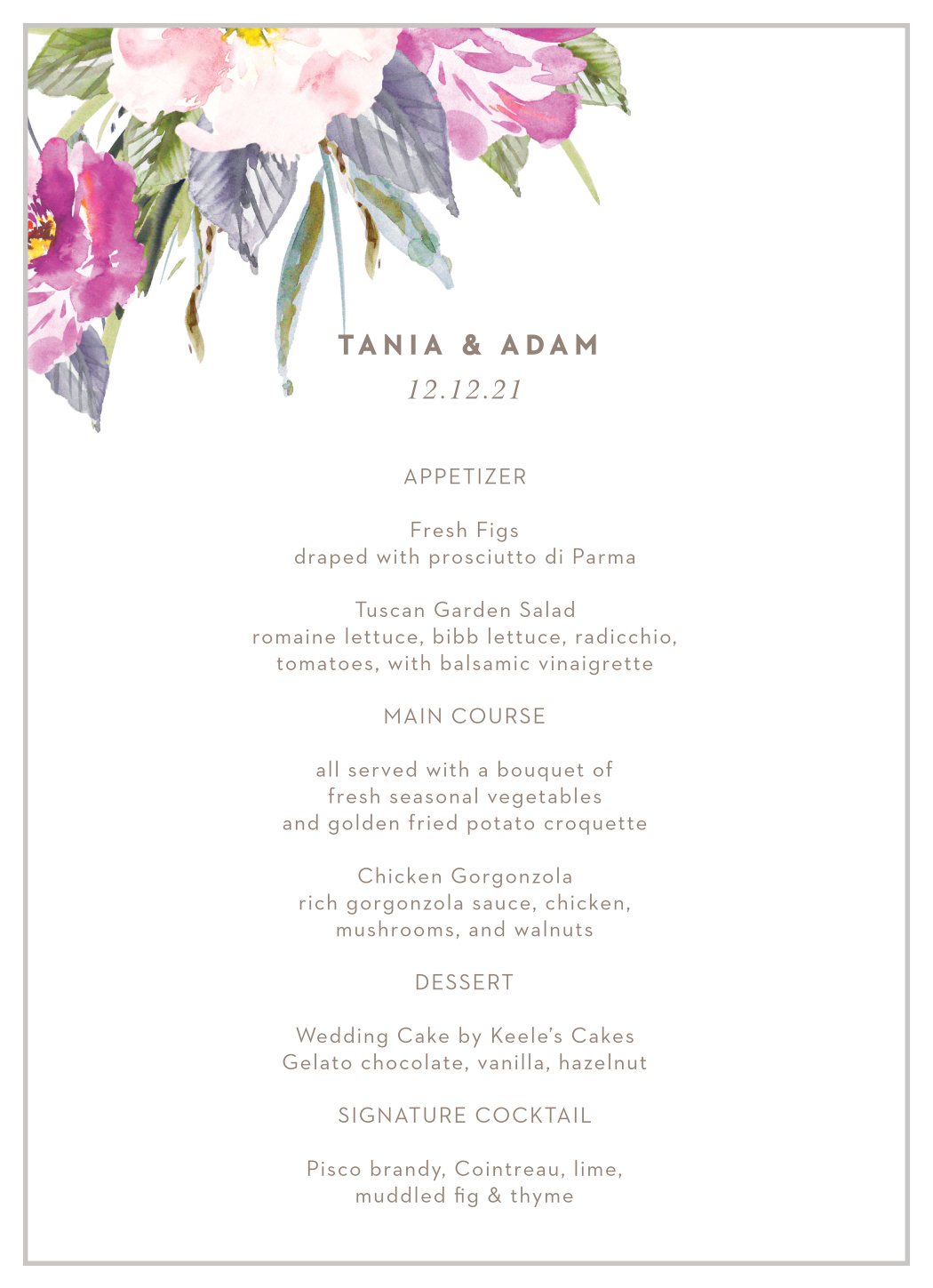 Simple Spring Wedding Menus