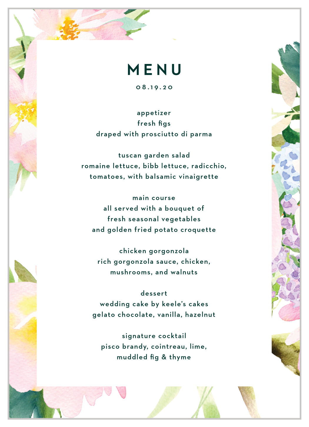 Citrus Flowers Wedding Menus