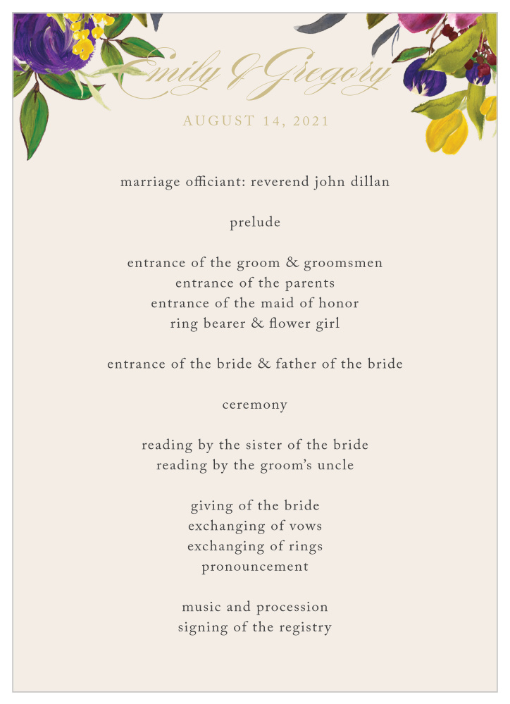 Regal Arrangement Wedding Programs