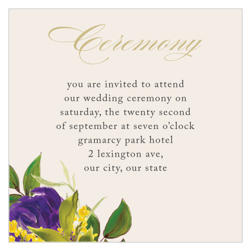 Make sure the most important people in your life make it to your rehearsal dinner or ceremony with our stunning Regal Arrangement Ceremony Cards.