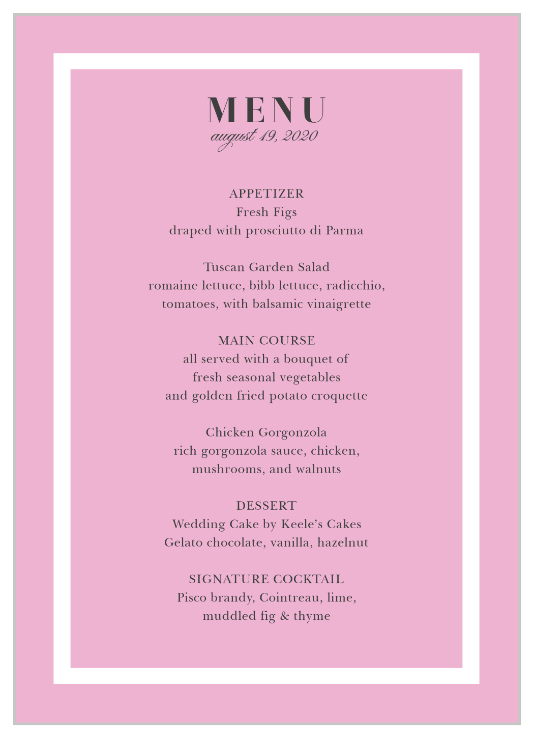 Luxe Roses Wedding Menus