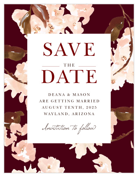 Make a spot on everyone’s calendar with our Autumn Aubergine Wedding Save the Date Cards.