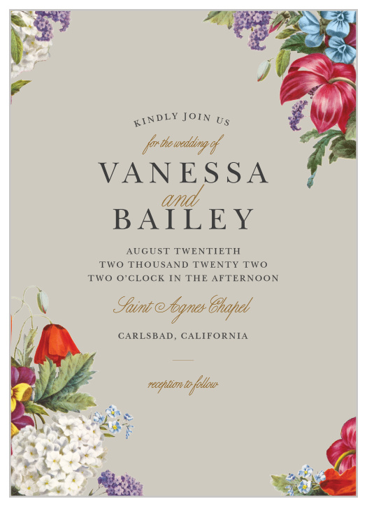 Enjoy the company of your friends and family when you use our Antique Flowers Wedding Invitations to invite them. 