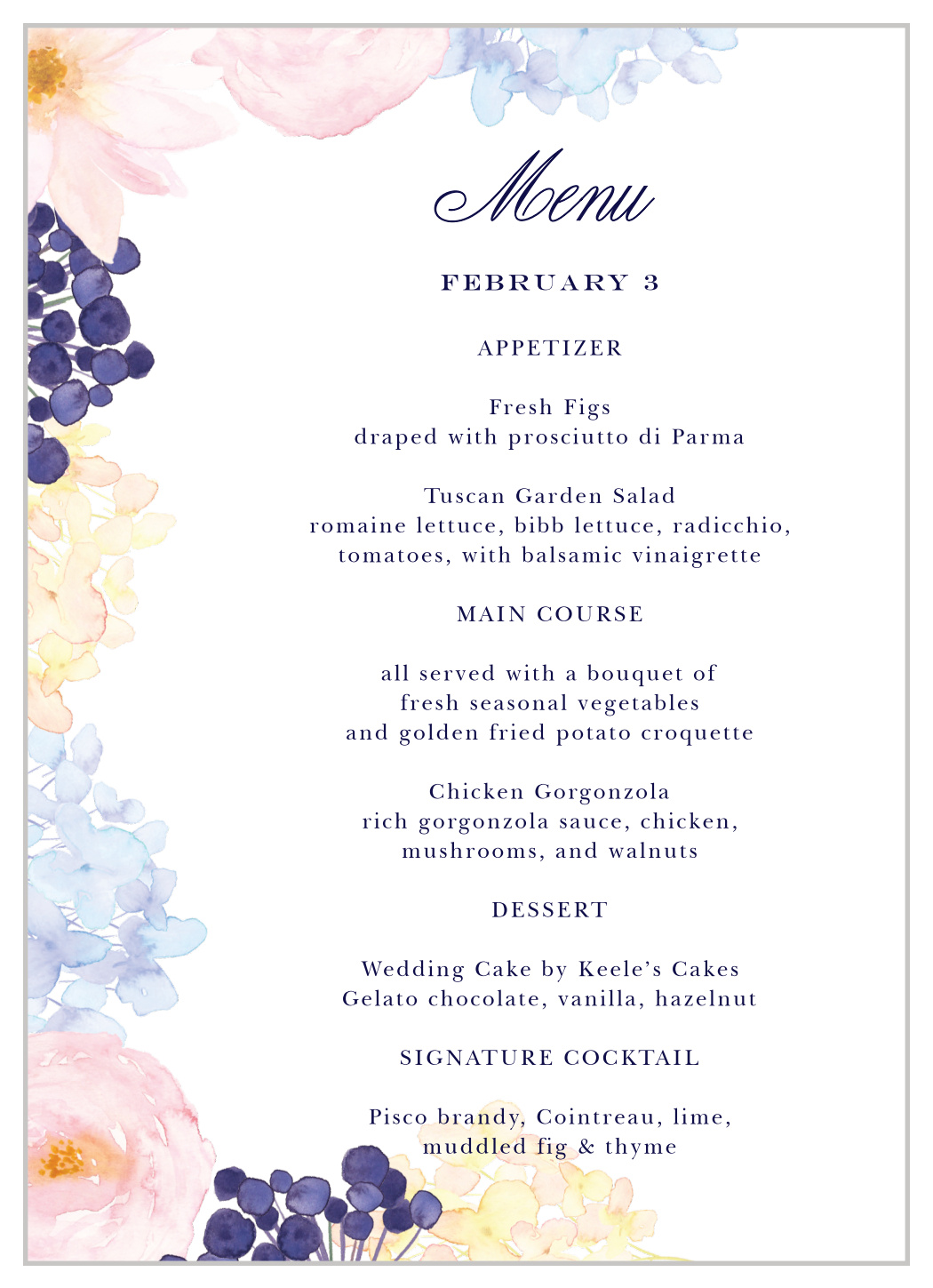 Pastel Watercolors Wedding Menus