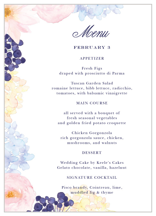 Pastel Watercolors Wedding Menus
