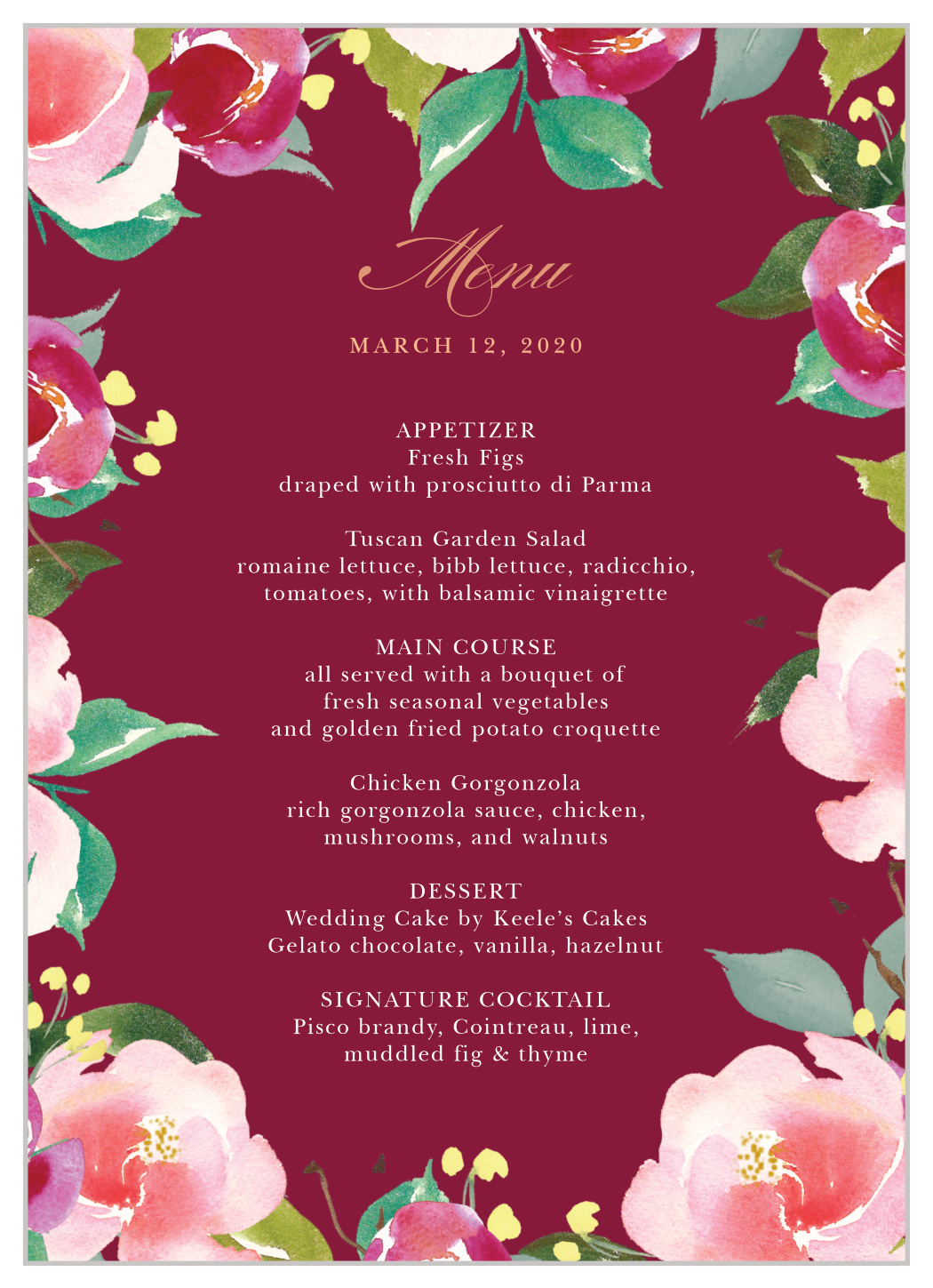 Maroon Bouquet Wedding Menus