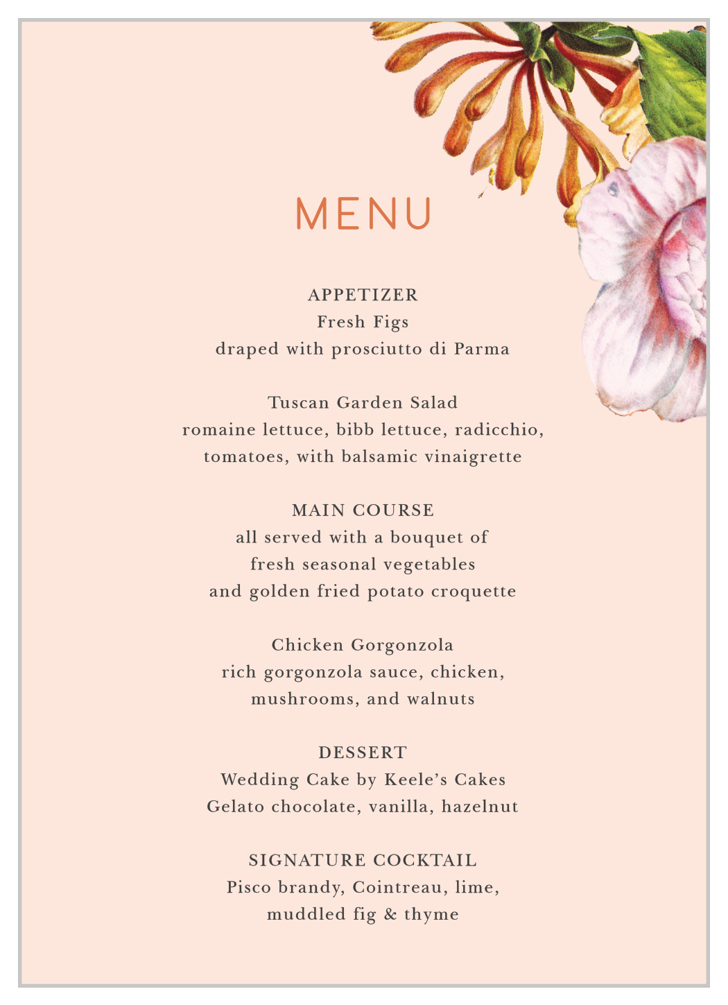 Spring Blush Wedding Menus