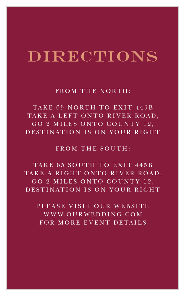 Maroon Bouquet Direction Cards
