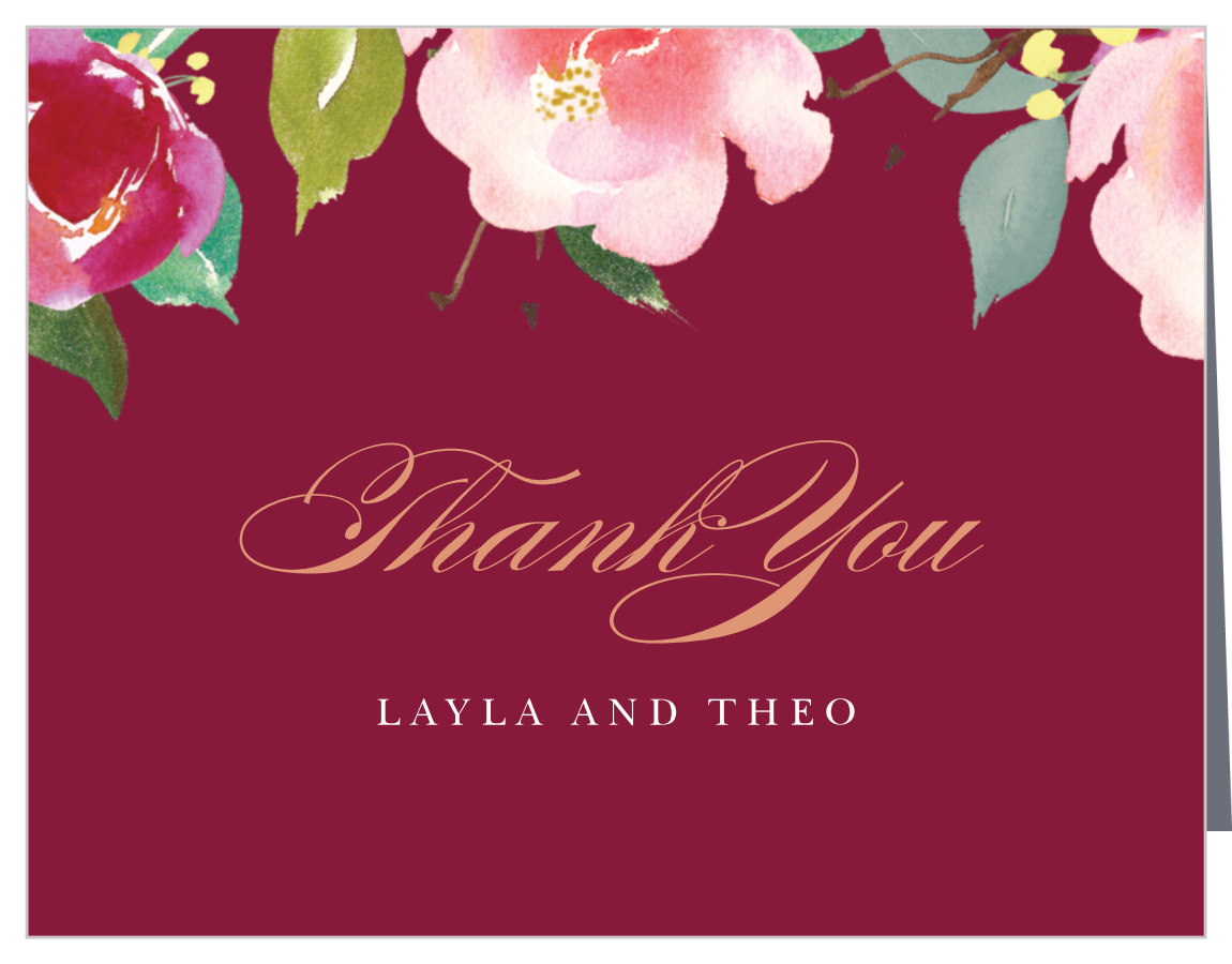 Maroon Bouquet Wedding Thank You Cards