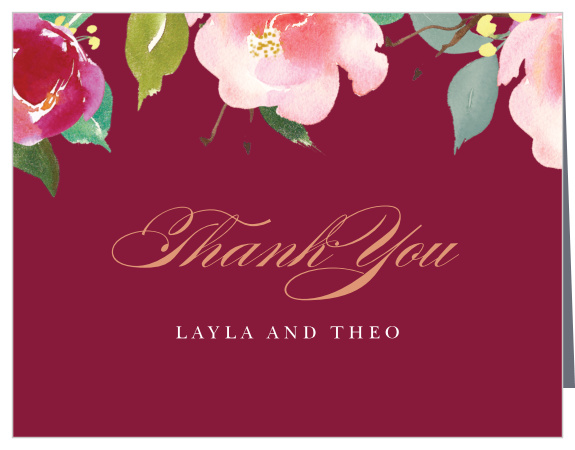 Maroon Bouquet Wedding Thank You Cards