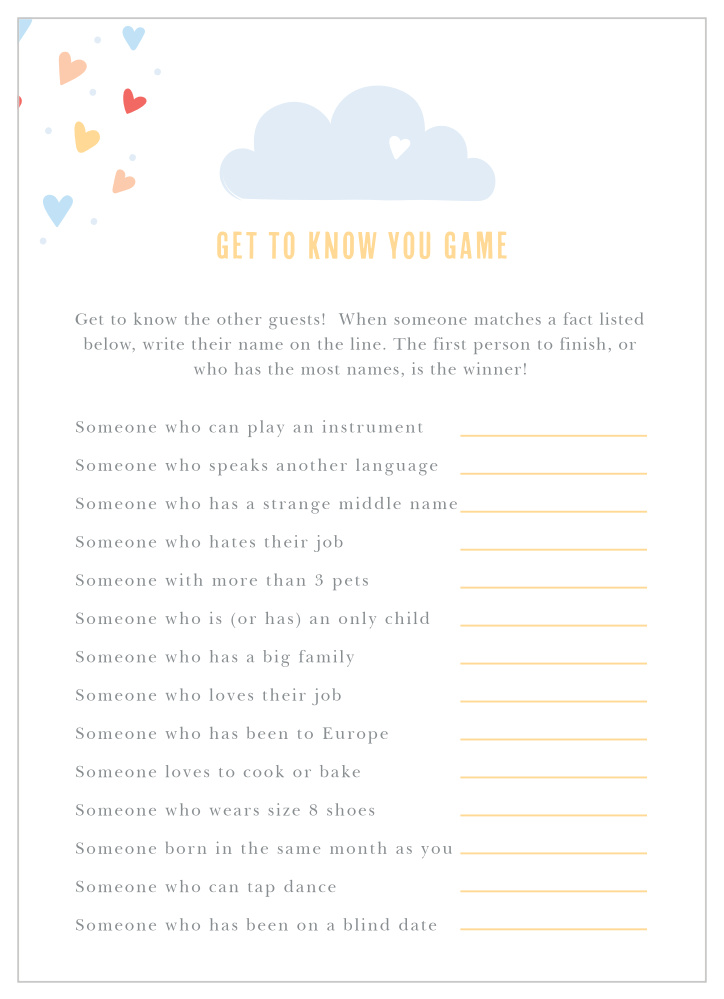 Showered With Love Get to Know You Game