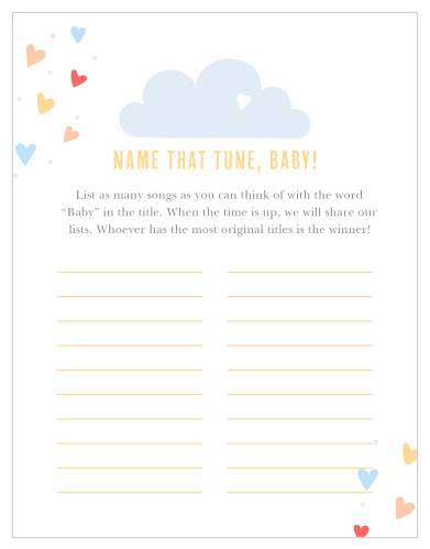 Scramble to think of the most original song titles with our simple, but hilarious, Showered With Love Baby Song Contest.