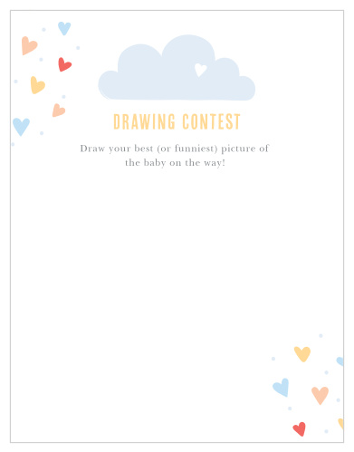 Give your guests the opportunity to provide a snapshot of your newborn in hilarious or heartfelt sketches with our Showered With Love Baby Drawing Contest!