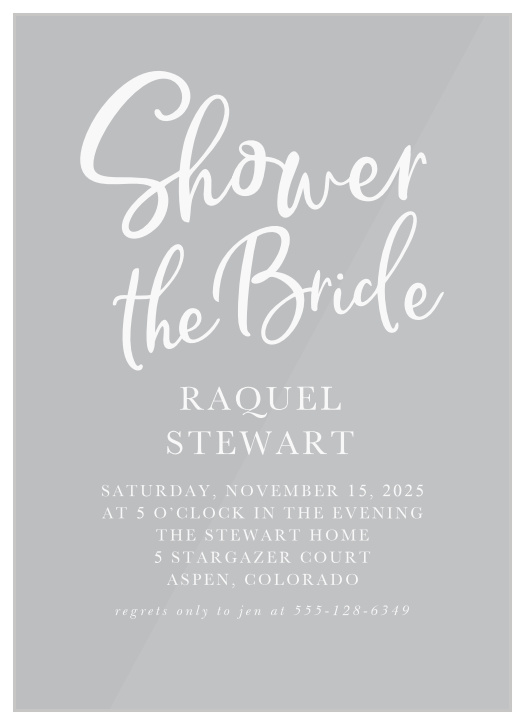 Our stunning Homey Script Clear Bridal Shower Invitations were designed with modern minimalism in mind.