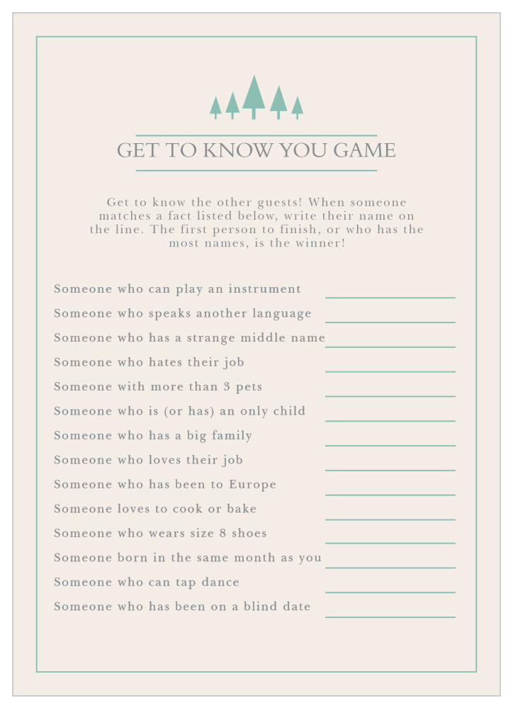 Woodland Outline Get to Know You Game