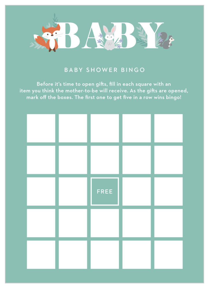 Friendly Forest Baby Shower Bingo