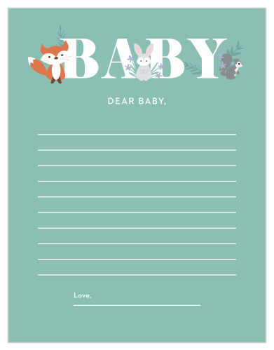 Our light-hearted Friendly Forest Letter to Baby gives your friends and family an opportunity to give your baby sweet sentiments and tender thoughts. 