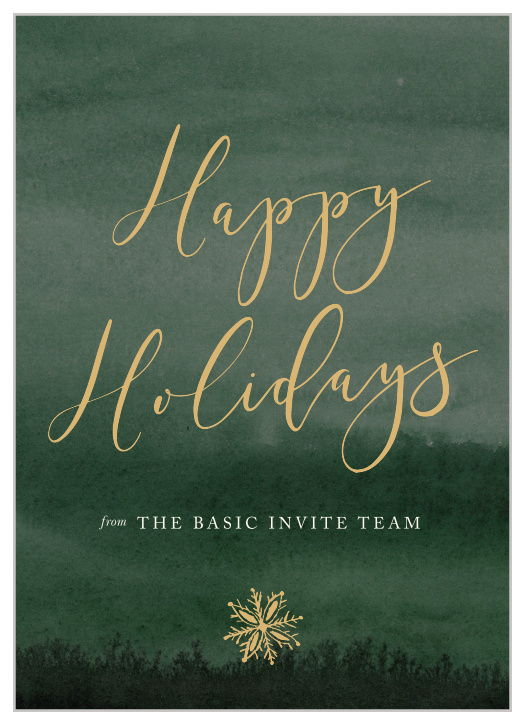 Our watercolor Green Night Corporate Holiday Cards have a rustic elegance that your employees will love. 