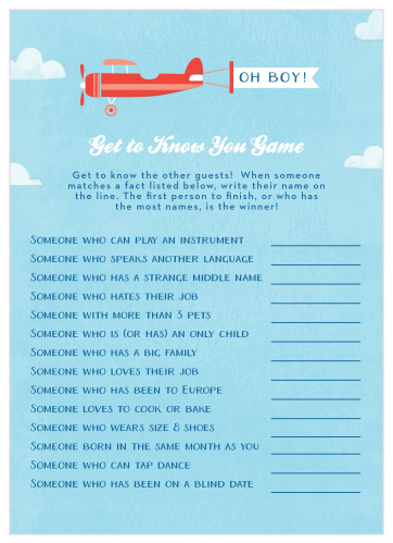 Let your baby shower take flight with our In The Clouds Get to Know You Game. 