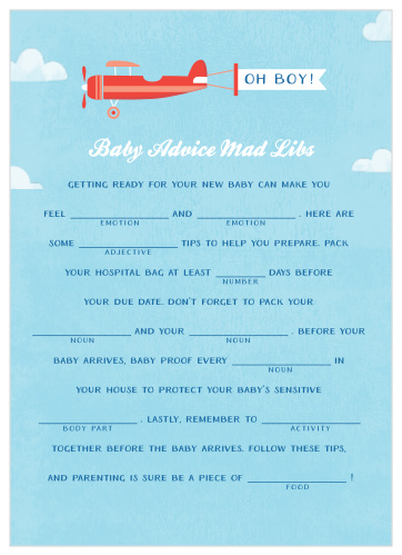 Let your baby shower take flight with our In The Clouds Baby Shower Mad Libs.