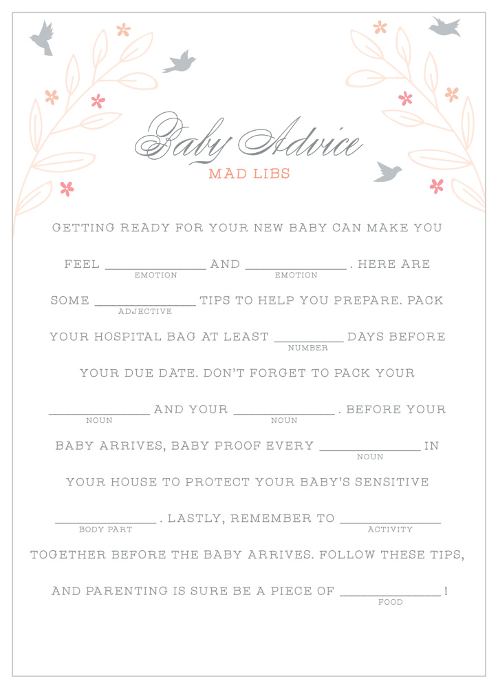 In Flight Baby Shower Mad Libs