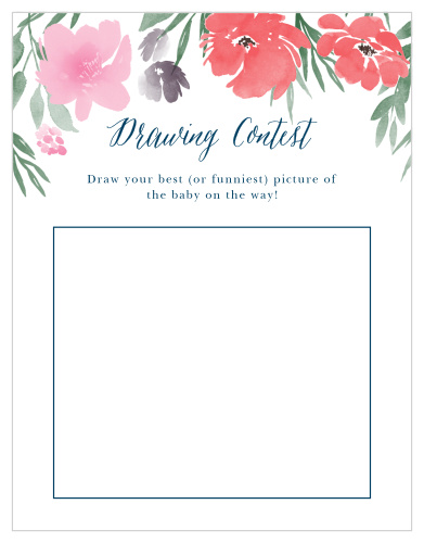 Give your guests the opportunity to provide a snapshot of your newborn in hilarious or heartfelt sketches with our Watercolor Garden Baby Drawing Contest!