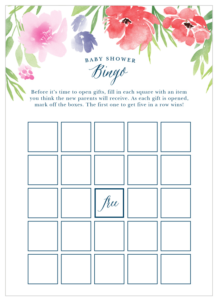 Watercolor Garden Baby Shower Bingo