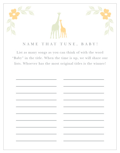 Our adorable Delicate Giraffe Baby Song Contest will have your shower guests beaming from ear to ear. 