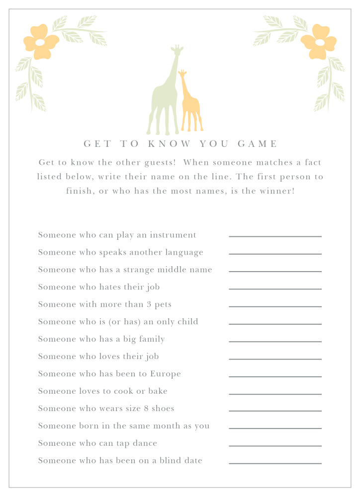 Delicate Giraffe Get to Know You Game