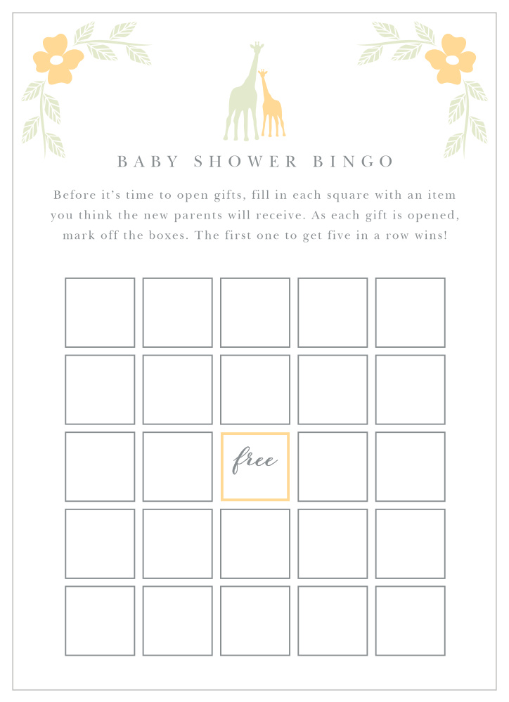 Delicate Giraffe Baby Shower Bingo
