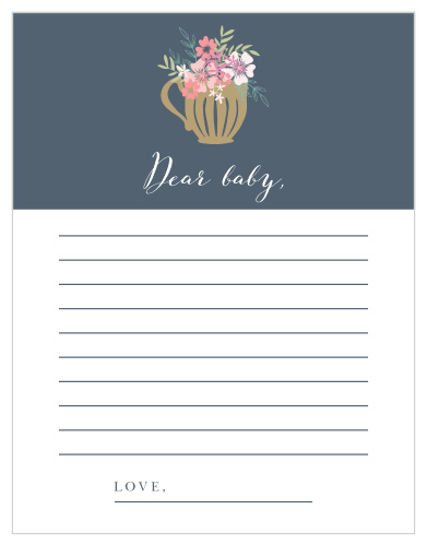 Collect the sweet sentiments and tender thoughts of your friends and family with our stunning Tasteful Tea Pot Letter to Baby. 