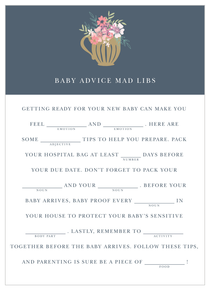 Tasteful Tea Pot Baby Shower Mad Libs