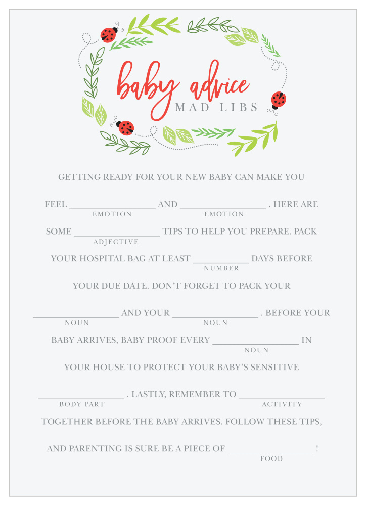 Little Ladybug Baby Shower Mad Libs