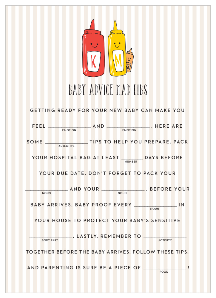 Burgers N Brats Baby Shower Mad Libs