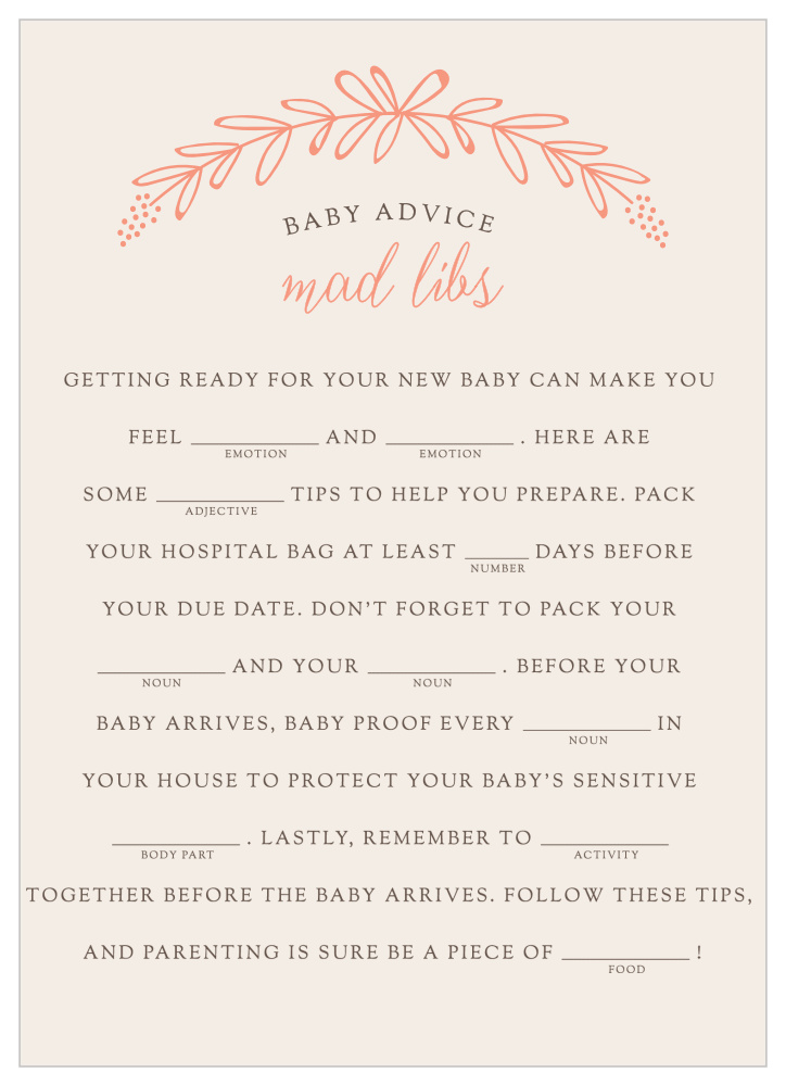Garden Wreath Baby Shower Mad Libs