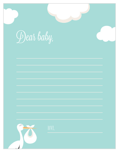 Collect the sweet sentiments and tender thoughts of your friends and family with our stunning Special Stork Letter to Baby. Featuring a gorgeous ensemble of soft calligraphy, sky-blue background, and a stork illustration, your guests can use these beautiful pages to introduce themselves to the newest member of your family- before they’ve even been born.