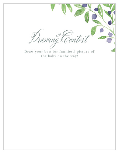 Give your guests the opportunity to provide a snapshot of your newborn in hilarious or heartfelt sketches on our Farmer's Market Baby Drawing Contest! Use the colors of the grapevine illustrations to catch their attention and a duo of typefaces- neat calligraphy and soft print- to guide them through the game for a guaranteed good time.