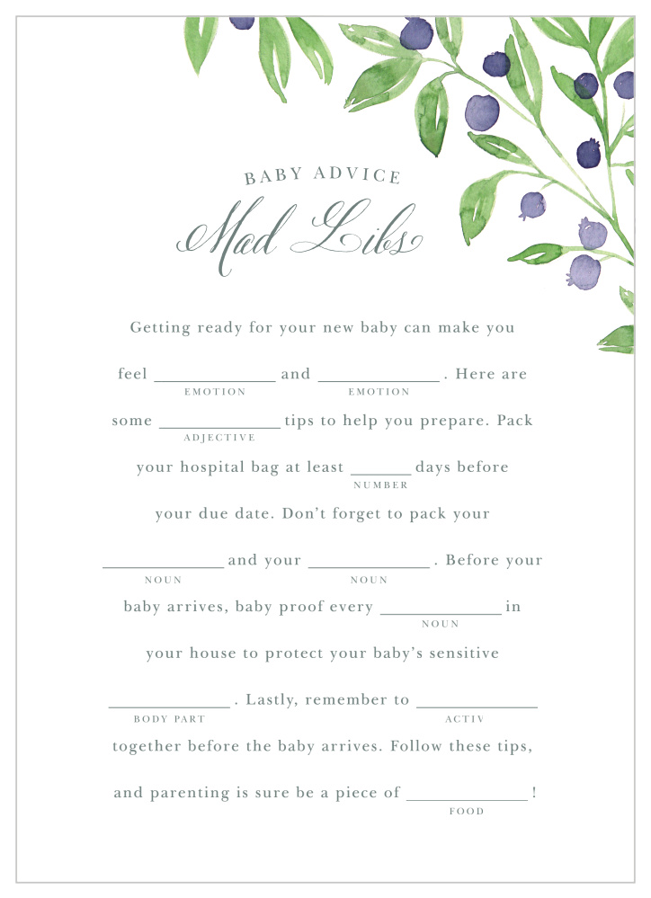 Farmer's Market Baby Shower Mad Libs