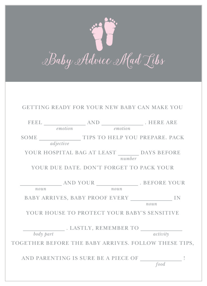 Little Girl Footprints Baby Shower Mad Libs