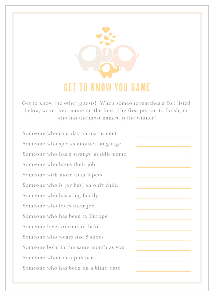 Baby Elephant Get to Know You Game