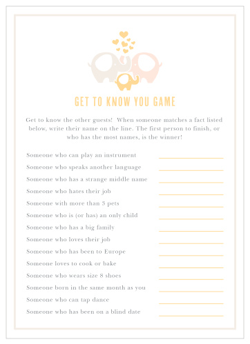 Delight your shower guests with our adorable Baby Elephant Get to Know You Game. 