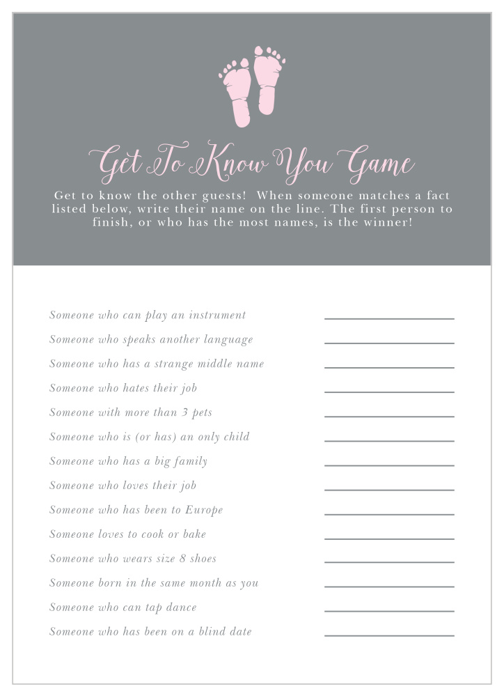 Little Girl Footprints Get to Know You Game