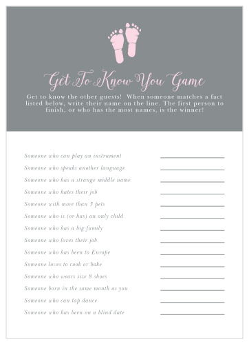 Our precious Little Girl Footprints Get to Know You Game will be an adorable addition to your baby shower.